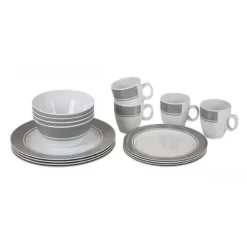 Bo-Camp Tableware 100 Melamine 16 Pieces White Gray