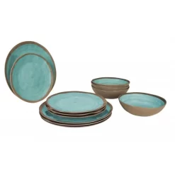 Bo-Camp Bo Camp Tableware 100 Percent Melamine 12 Pieces Halo Aqua-Terracotta
